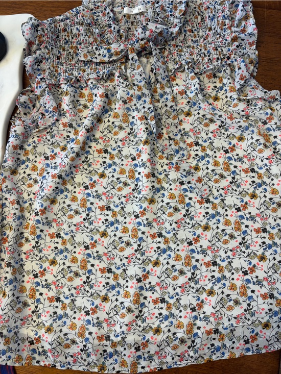 Pleione Tops - Anthropologie Floral Smocked Ruffle Shell Top  tie neck xs Multicolor Print